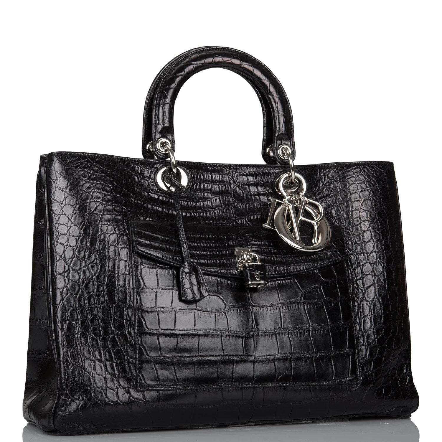 Pre-owned Christian Dior Diorissimo Pocket Tote Black Matte Alligator Silver Hardware 4 Pre-owned Christian Dior Diorissimo Pocket Tote Black Matte Alligator Silver Hardware - Image 2