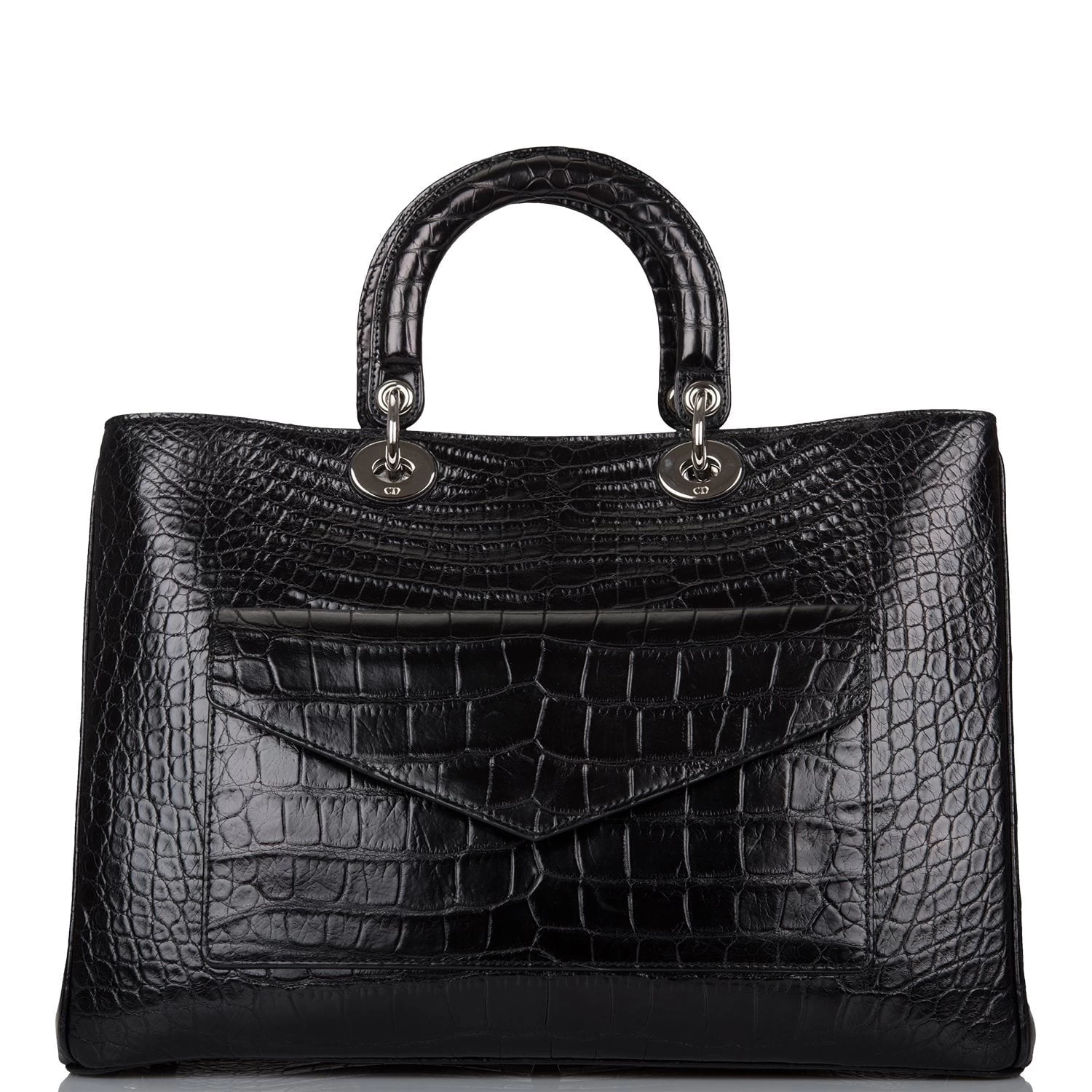 Pre-owned Christian Dior Diorissimo Pocket Tote Black Matte Alligator Silver Hardware 6 Pre-owned Christian Dior Diorissimo Pocket Tote Black Matte Alligator Silver Hardware - Image 4