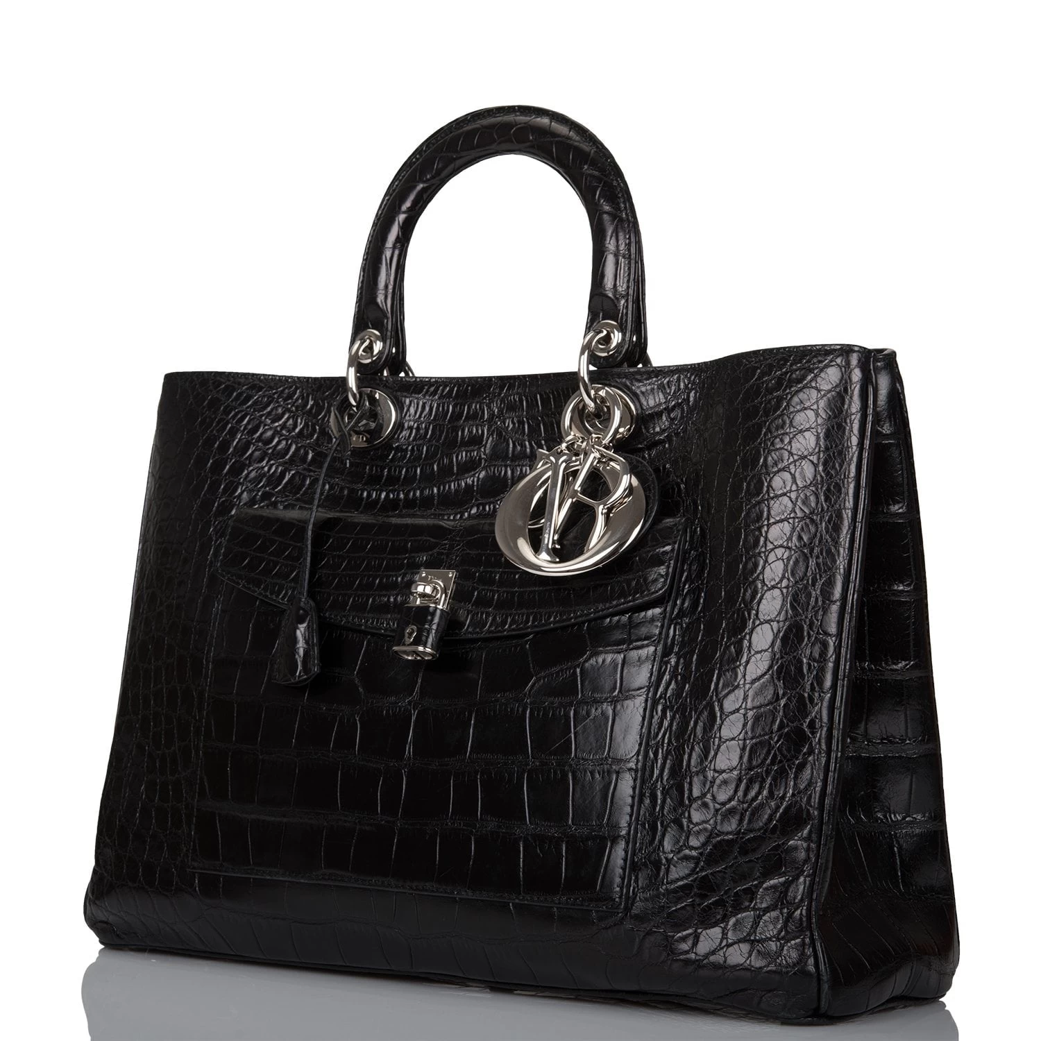 Pre-owned Christian Dior Diorissimo Pocket Tote Black Matte Alligator Silver Hardware 7 Pre-owned Christian Dior Diorissimo Pocket Tote Black Matte Alligator Silver Hardware - Image 5