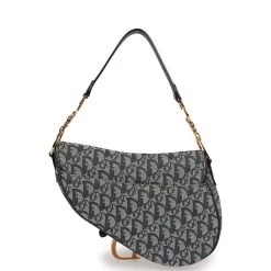 Vintage Christian Dior Saddle Bag Grey Diorissimo Canvas Gold Hardware -Online Bag Store D FN 230512 1 06