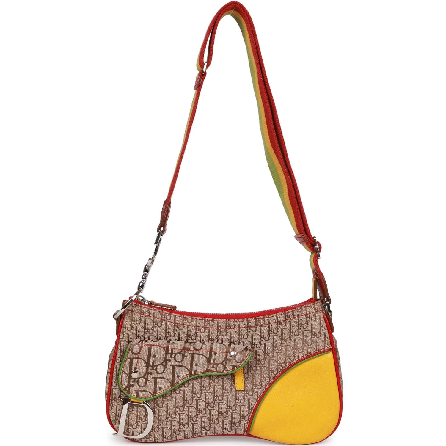 Pre-owned Christian Dior Saddle Bag Rasta Trotter Canvas Silver Hardware 10 Pre-owned Christian Dior Saddle Bag Rasta Trotter Canvas Silver Hardware - Image 8