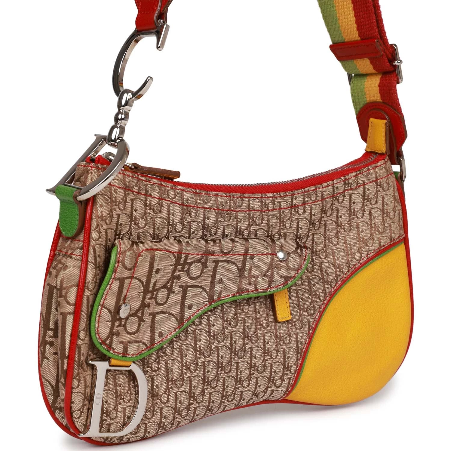 Pre-owned Christian Dior Saddle Bag Rasta Trotter Canvas Silver Hardware 4 Pre-owned Christian Dior Saddle Bag Rasta Trotter Canvas Silver Hardware - Image 2