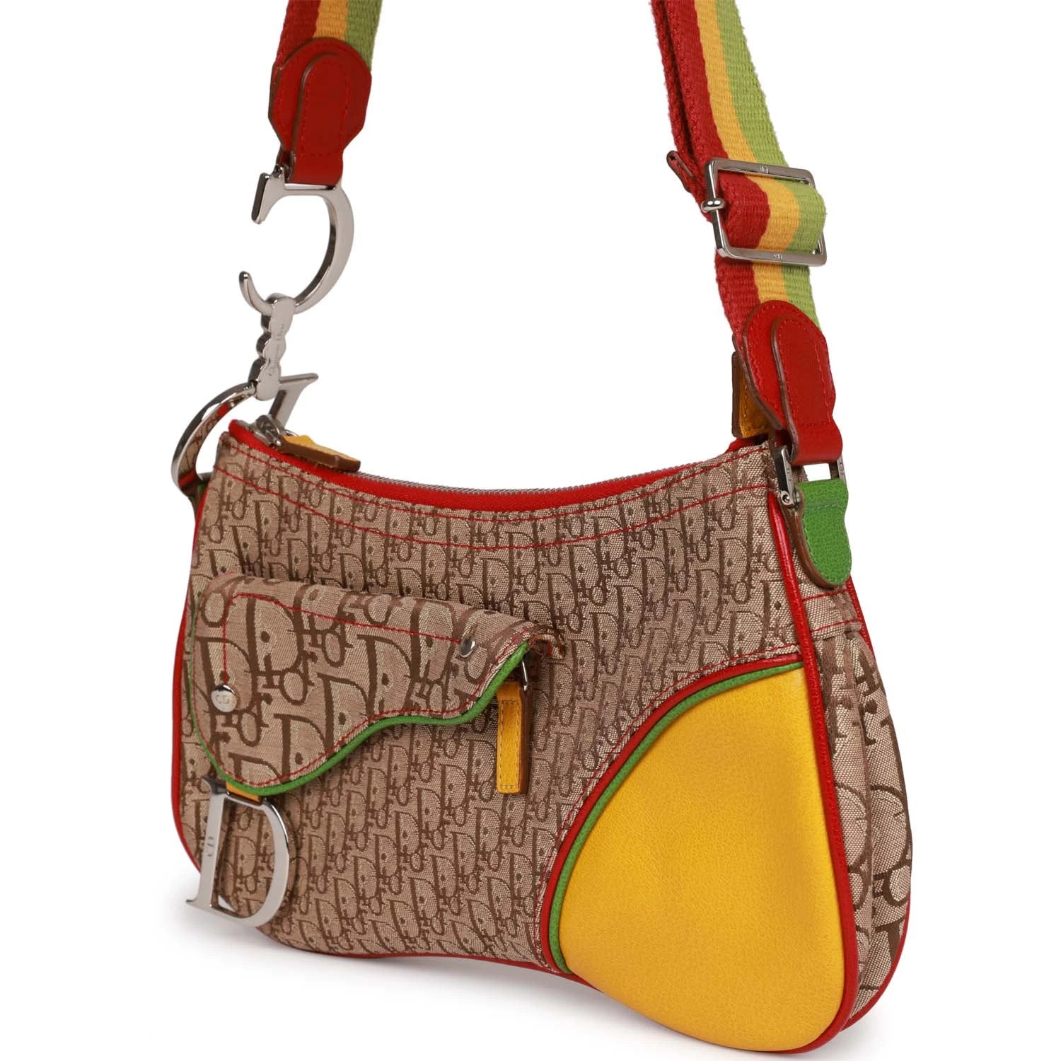 Pre-owned Christian Dior Saddle Bag Rasta Trotter Canvas Silver Hardware 7 Pre-owned Christian Dior Saddle Bag Rasta Trotter Canvas Silver Hardware - Image 5