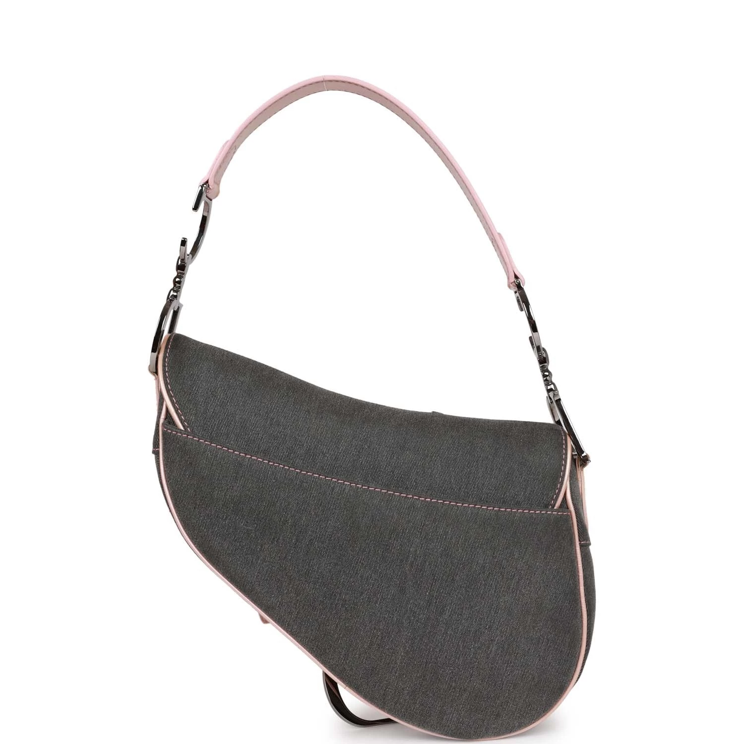 Vintage Christian Dior Saddle Bag Grey Denim And Pink Metallic Leather Silver Hardware 5 Vintage Christian Dior Saddle Bag Grey Denim And Pink Metallic Leather Silver Hardware - Image 4