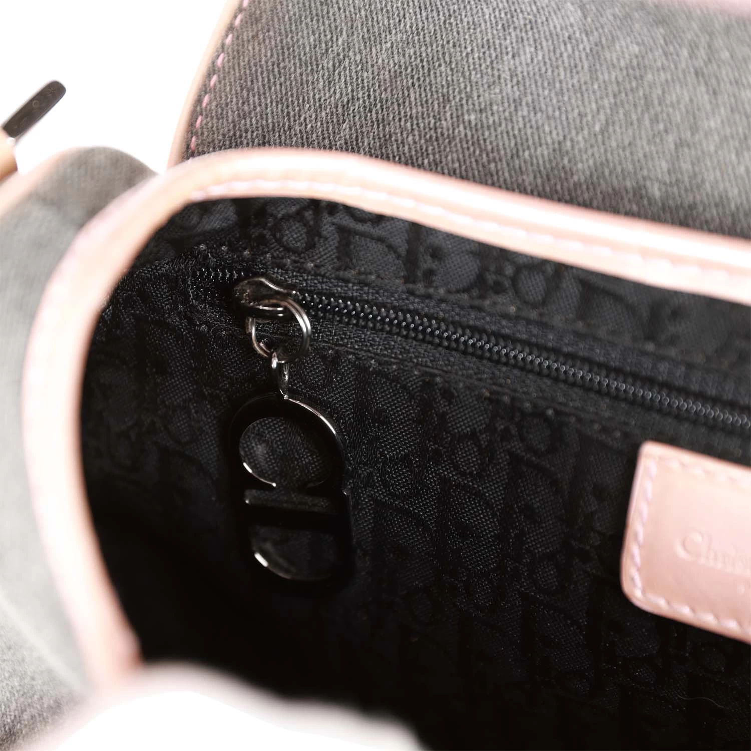 Vintage Christian Dior Saddle Bag Grey Denim And Pink Metallic Leather Silver Hardware 13 Vintage Christian Dior Saddle Bag Grey Denim And Pink Metallic Leather Silver Hardware - Image 12