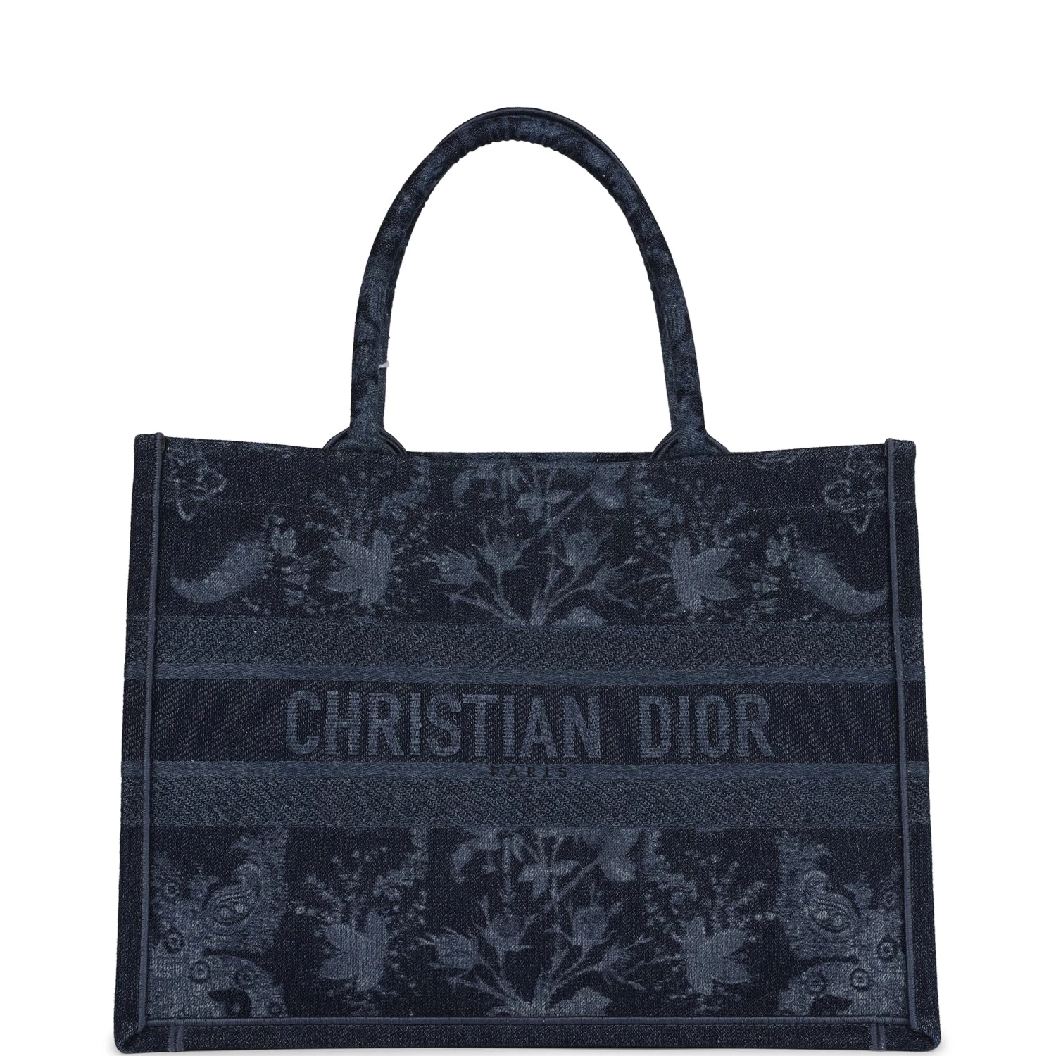 Christian Dior Blue Flower Embroidered Denim Small Book Tote 3 Christian Dior Blue Flower Embroidered Denim Small Book Tote