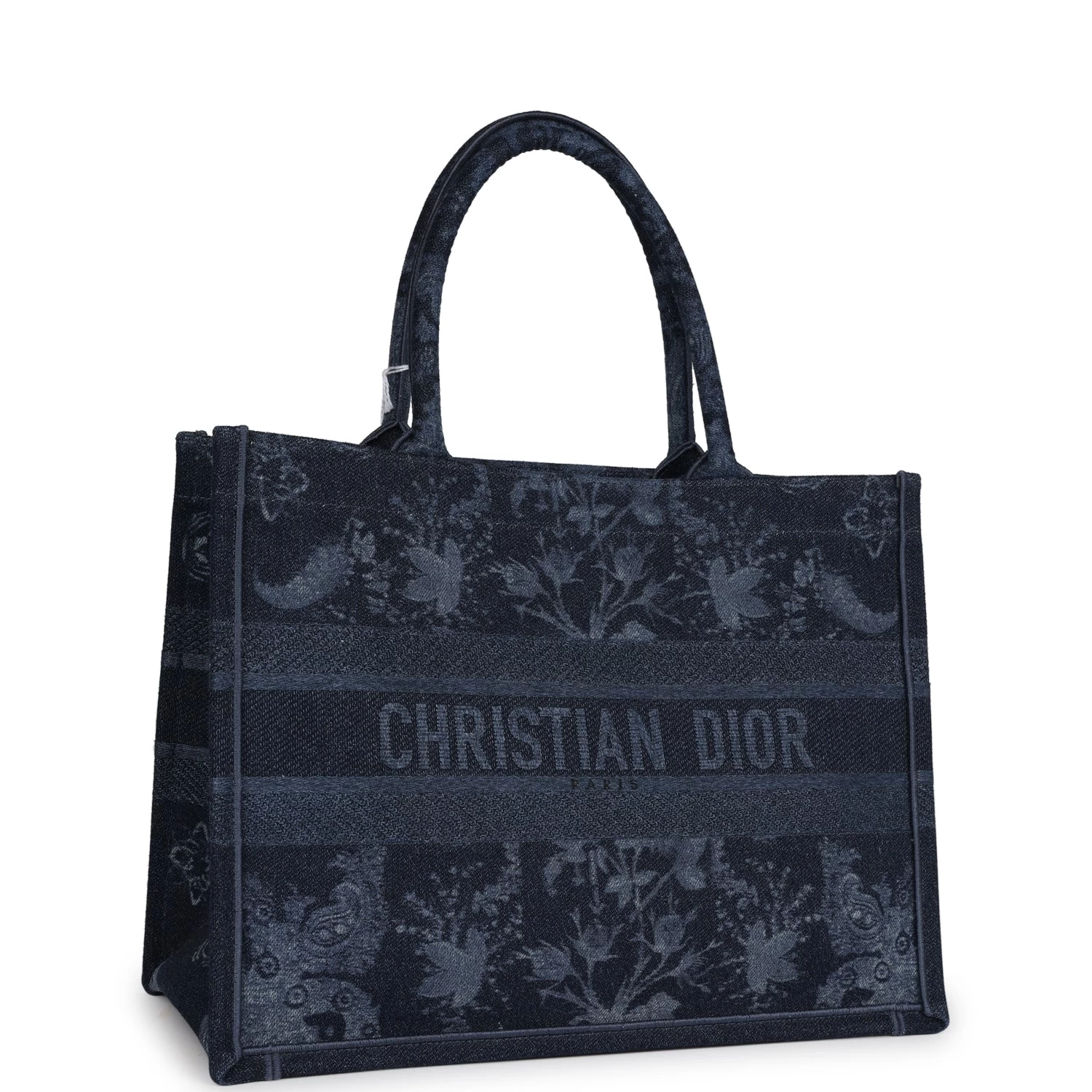 Christian Dior Blue Flower Embroidered Denim Small Book Tote 4 Christian Dior Blue Flower Embroidered Denim Small Book Tote - Image 2