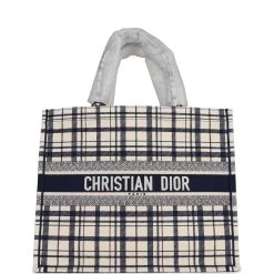 Christian Dior Blue And White Canvas Check'n' Large Book Tote