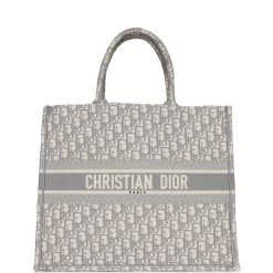Pre-owned Dior Large Book Tote Grey And White Dior Oblique Embroidery Canvas