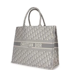 Pre-owned Dior Large Book Tote Grey And White Dior Oblique Embroidery Canvas -Online Bag Store D FN 230906 1 03
