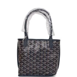 Goyard Goyardine Navy Anjou Mini Reversible Tote Bag Palladium Hardware