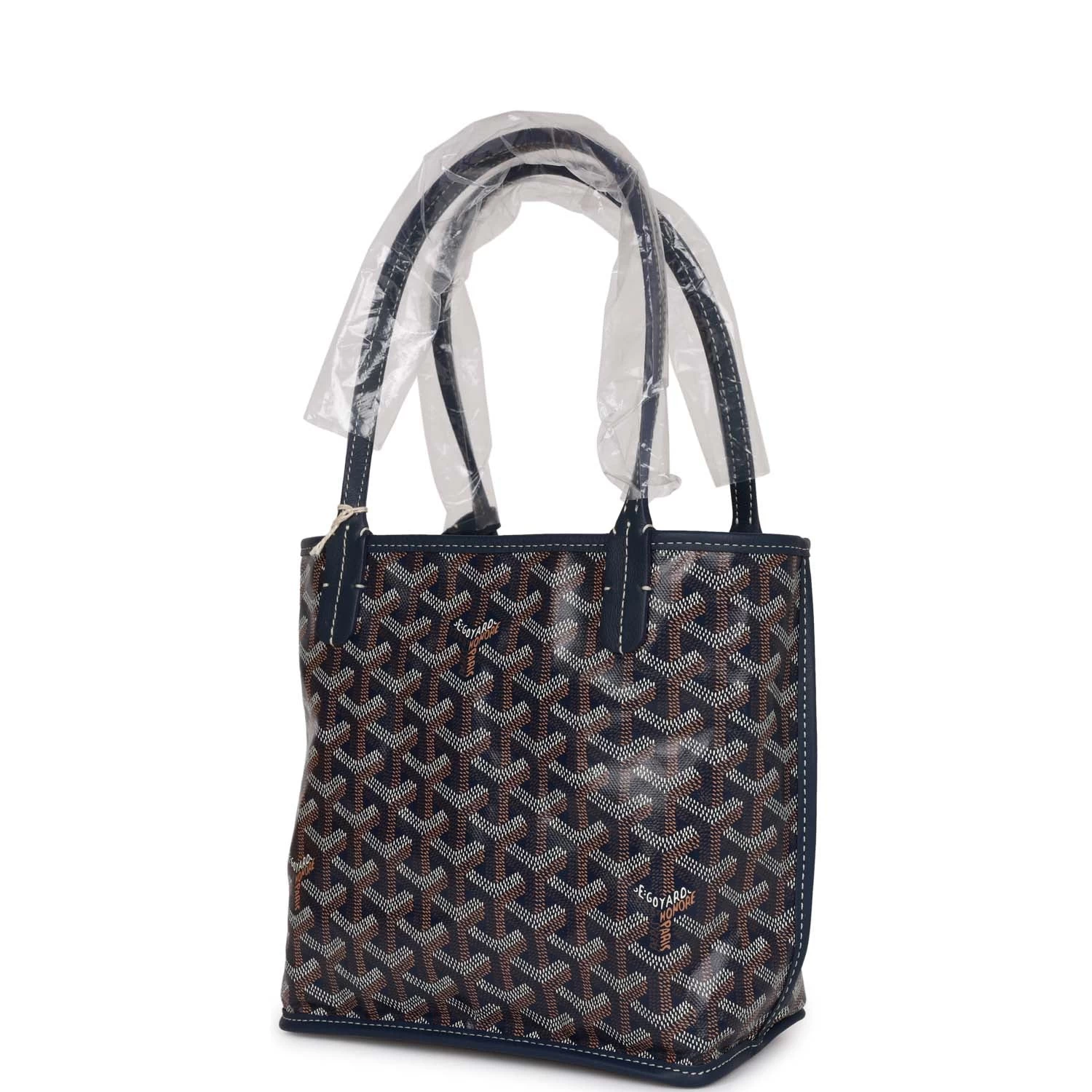 Goyard Goyardine Navy Anjou Mini Reversible Tote Bag Palladium Hardware 4 Goyard Goyardine Navy Anjou Mini Reversible Tote Bag Palladium Hardware - Image 3