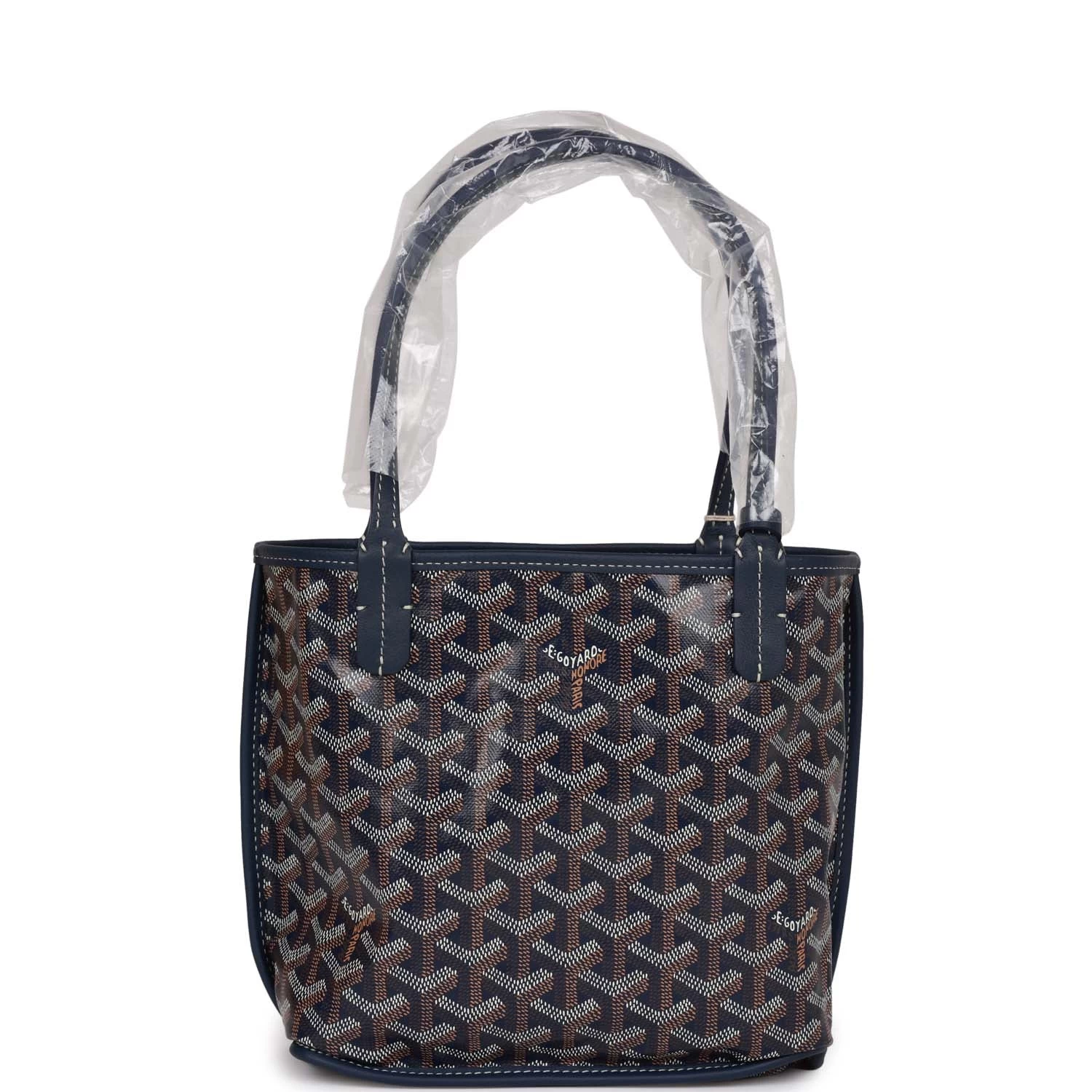 Goyard Goyardine Navy Anjou Mini Reversible Tote Bag Palladium Hardware 5 Goyard Goyardine Navy Anjou Mini Reversible Tote Bag Palladium Hardware - Image 4