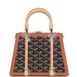 Goyard Saigon Mini Trunk Bag Black And Brown Goyardine Gold Hardware