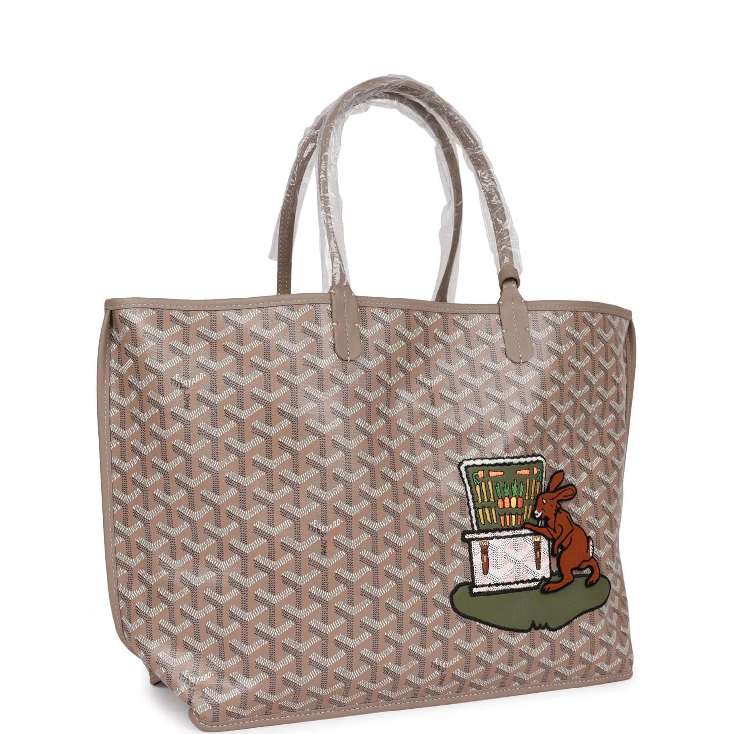 Goyard Goyardine Greige Anjou PM Embroidered Bunny Khaki Bag Silver Hardware 4 Goyard Goyardine Greige Anjou PM Embroidered Bunny Khaki Bag Silver Hardware - Image 2