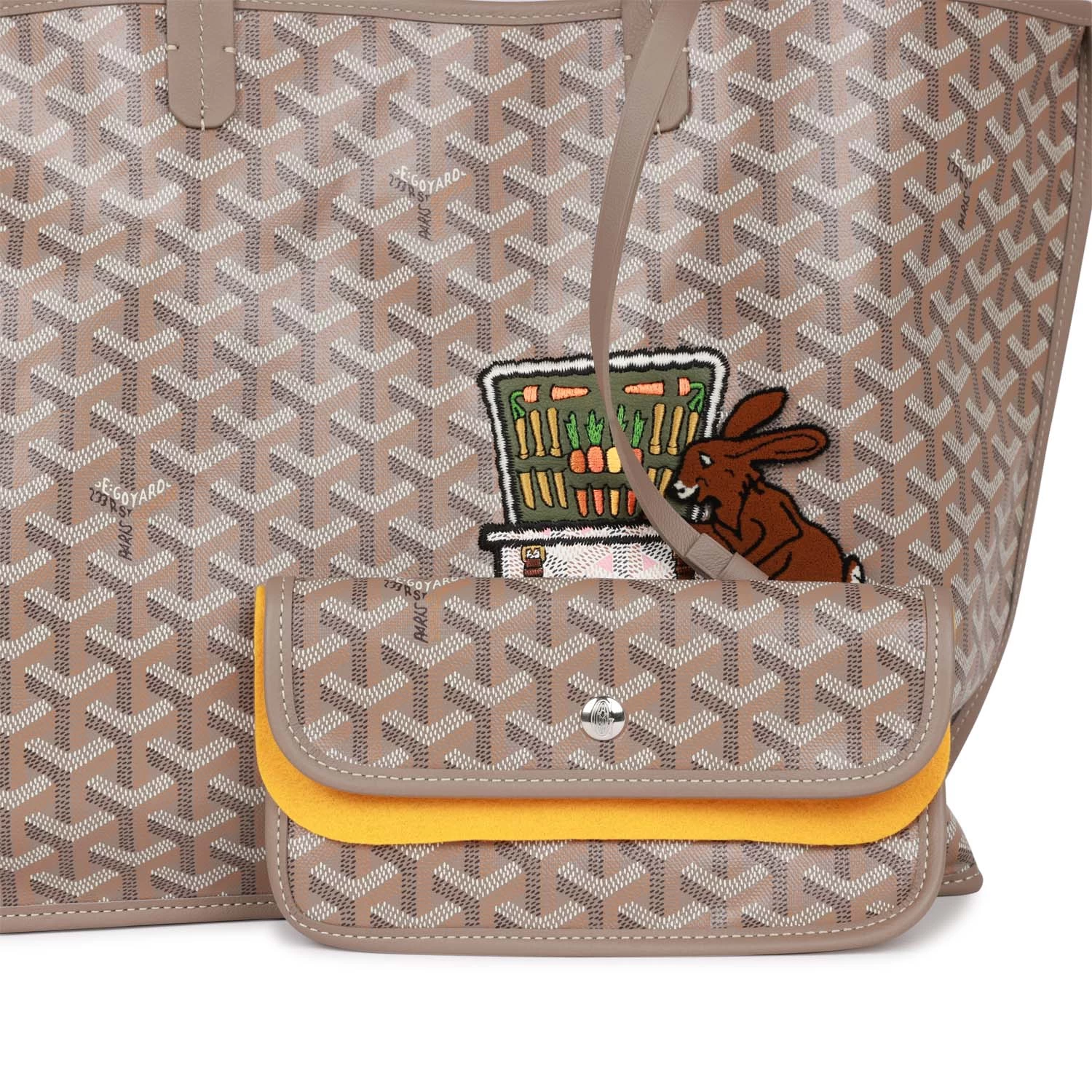 Goyard Goyardine Greige Anjou PM Embroidered Bunny Khaki Bag Silver Hardware 10 Goyard Goyardine Greige Anjou PM Embroidered Bunny Khaki Bag Silver Hardware - Image 8