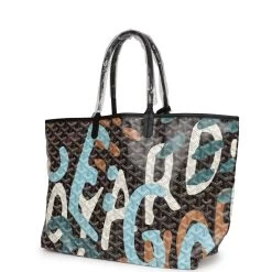 Goyard Limited Edition Black Goyardine Canvas Blue Camou Lettres Flage St. Louis PM Tote Bag Palladium Hardware -Online Bag Store G FN 230721 1 03