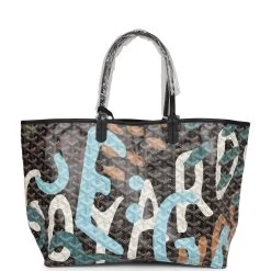 Goyard Limited Edition Black Goyardine Canvas Blue Camou Lettres Flage St. Louis PM Tote Bag Palladium Hardware -Online Bag Store G FN 230721 1 05