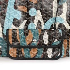 Goyard Limited Edition Black Goyardine Canvas Blue Camou Lettres Flage St. Louis PM Tote Bag Palladium Hardware -Online Bag Store G FN 230721 1 06
