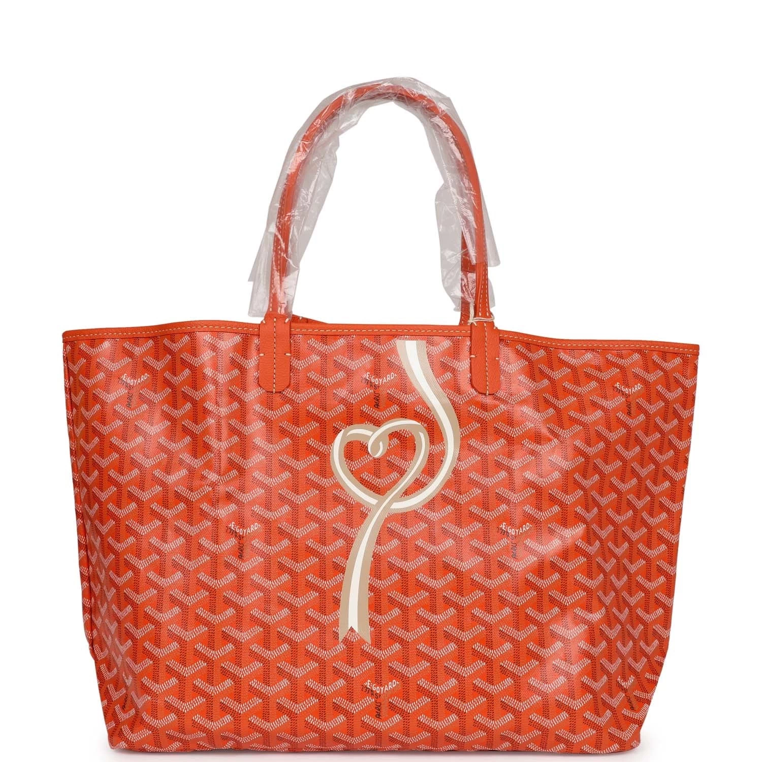 Goyard Goyardine Orange Hand-Painted Coeur Ruban St. Louis PM Tote Bag Palladium Hardware 3 Goyard Goyardine Orange Hand-Painted Coeur Ruban St. Louis PM Tote Bag Palladium Hardware