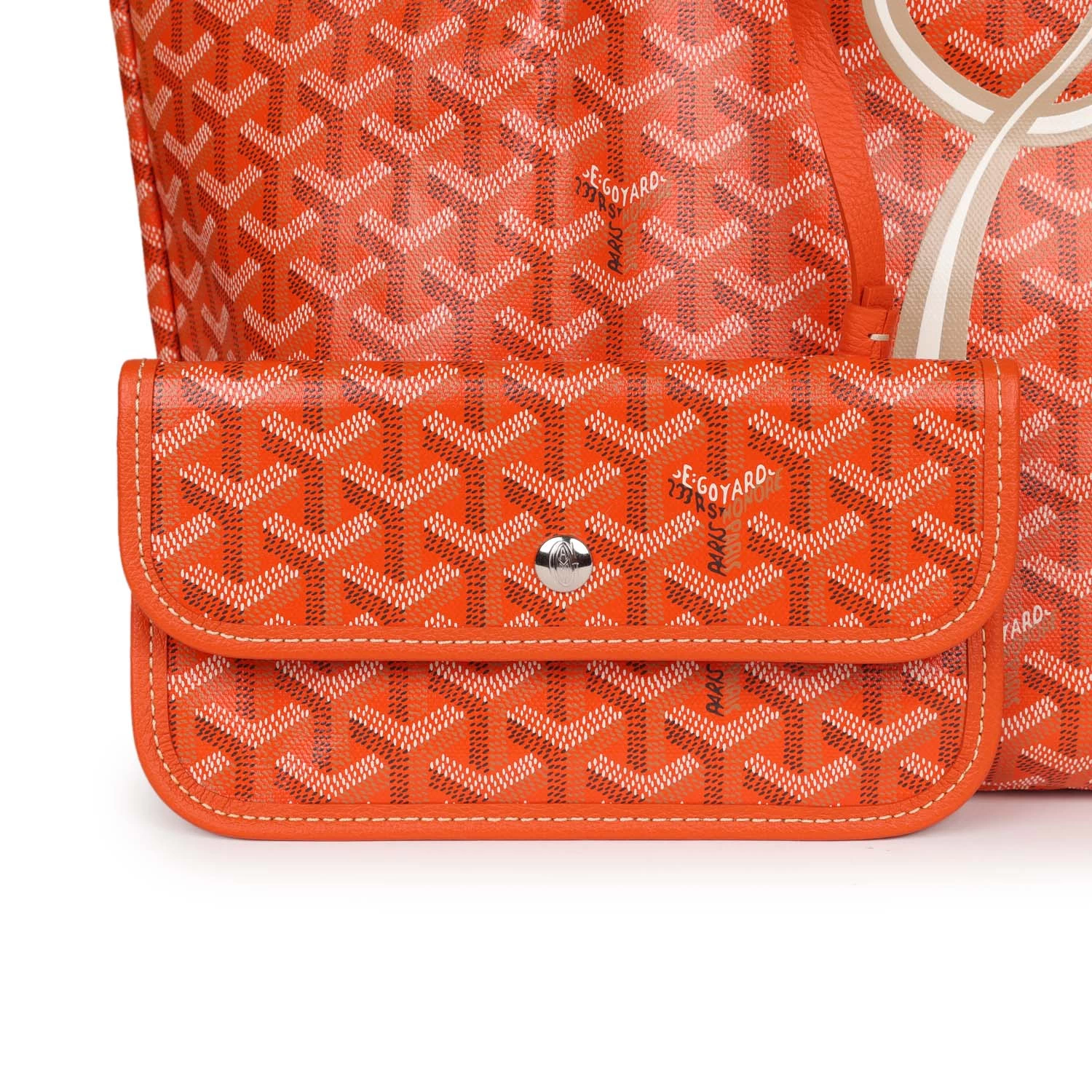 Goyard Goyardine Orange Hand-Painted Coeur Ruban St. Louis PM Tote Bag Palladium Hardware 8 Goyard Goyardine Orange Hand-Painted Coeur Ruban St. Louis PM Tote Bag Palladium Hardware - Image 6