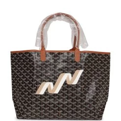 Goyard Goyardine Black And Brown Hand-Painted Bannière St. Louis PM Tote Bag Palladium Hardware