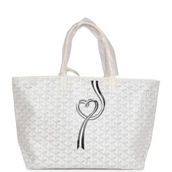 Goyard Goyardine White Hand-Painted Coeur Ruban St. Louis PM Tote Bag Palladium Hardware