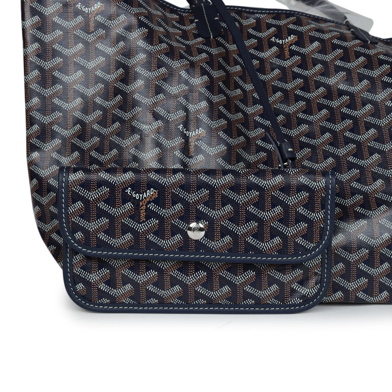 Goyard Goyardine Navy St. Louis PM Tote Bag Palladium Hardware 8 Goyard Goyardine Navy St. Louis PM Tote Bag Palladium Hardware - Image 6