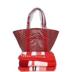 Goyard Limited Edition Eden Rock Belharra Beach Bag Red Goyardine Canvas & Chevroches Calfskin Palladium Hardware & Beach Towel