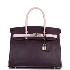 Hermès Pre-owned Hermes Special Order (HSS) Birkin 30 Raisin And Rose Sakura Chevre Palladium Hardware