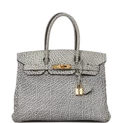 Hermès Vintage Hermes Birkin 30 White Dalmatian Buffalo Gold Hardware