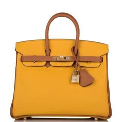 Hermès Hermes Special Order (HSS) Birkin 25 Jaune Ambre And Gold Togo Permabrass Hardware