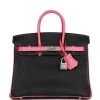 Hermès Hermes Special Order (HSS) Birkin 25 Black And Rose Azalee Chèvre Brushed Palladium Hardware -Online Bag Store H B 120122 2 01