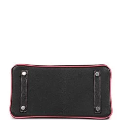 Hermès Hermes Special Order (HSS) Birkin 25 Black And Rose Azalee Chèvre Brushed Palladium Hardware -Online Bag Store H B 120122 2 06