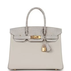 Hermès Hermes Birkin 30 Gris Perle Matte Alligator And Togo Touch Gold Hardware