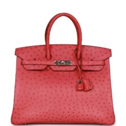 Hermès Pre-owned Hermes Birkin 35 Bougainvillea Ostrich Palladium Hardware
