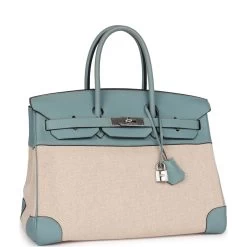 Hermès Pre-owned Hermes Birkin 35 Toile H And Ciel Clemence Palladium Hardware -Online Bag Store H B 230323 1 02