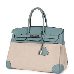 Hermès Pre-owned Hermes Birkin 35 Toile H And Ciel Clemence Palladium Hardware -Online Bag Store H B 230323 1 03