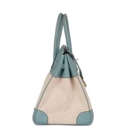 Hermès Pre-owned Hermes Birkin 35 Toile H And Ciel Clemence Palladium Hardware -Online Bag Store H B 230323 1 04