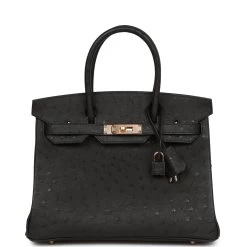 Hermès Hermes Birkin 30 Black Ostrich Rose Gold Hardware