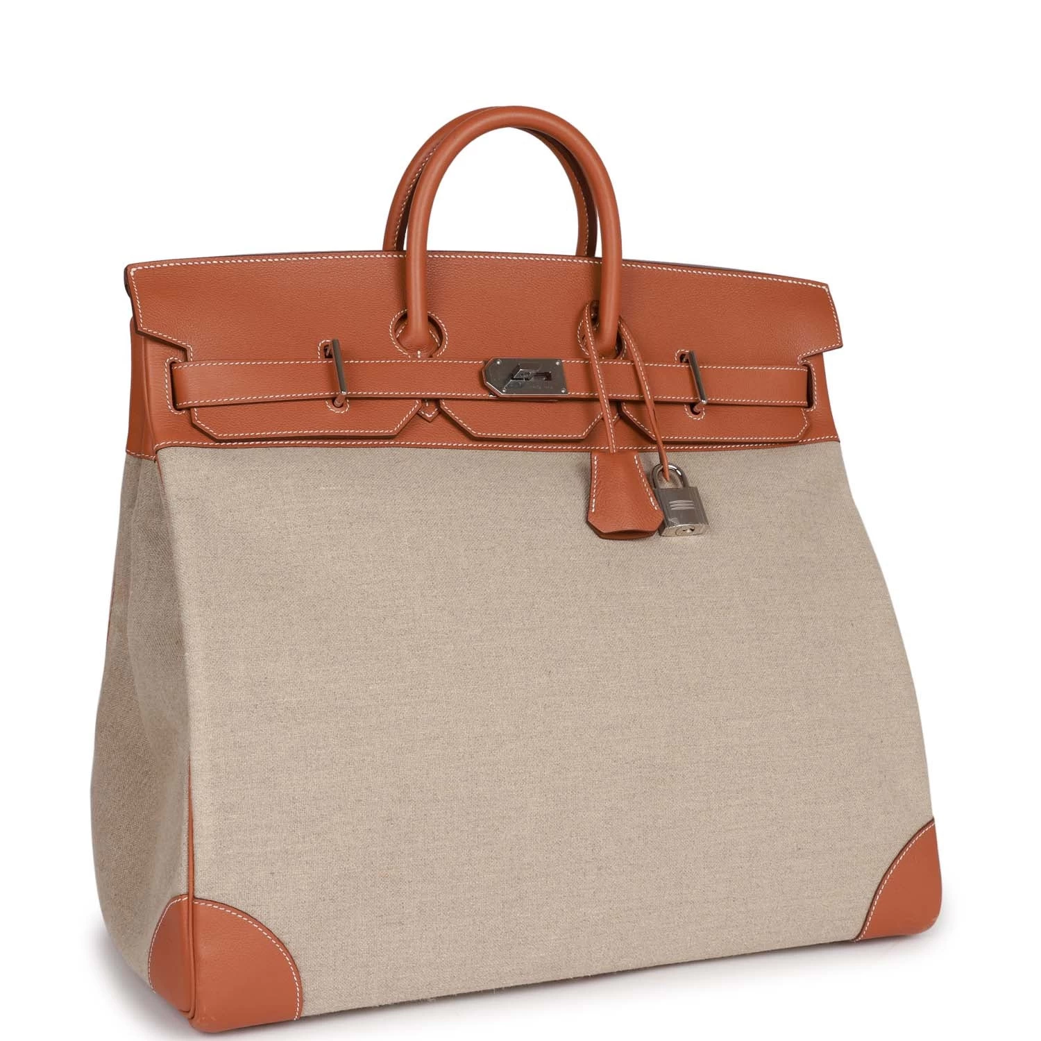 Hermès Pre-owned Hermes Birkin HAC 50 Gold Toile De Camp Evercolor Palladium Hardware 4 Hermès Pre-owned Hermes Birkin HAC 50 Gold Toile De Camp Evercolor Palladium Hardware - Image 2
