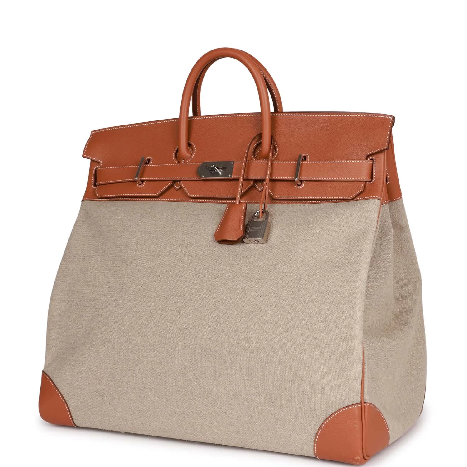 Hermès Pre-owned Hermes Birkin HAC 50 Gold Toile De Camp Evercolor Palladium Hardware 7 Hermès Pre-owned Hermes Birkin HAC 50 Gold Toile De Camp Evercolor Palladium Hardware - Image 5