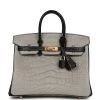 Hermès Hermes Special Order (HSS) Birkin 25 Gris Perle And Black Matte Alligator Mississippienis Brushed Gold Hardware -Online Bag Store H B 230825 1 XZ 01