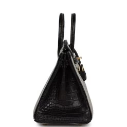 Hermès Hermes Special Order (HSS) Birkin 25 Gris Perle And Black Matte Alligator Mississippienis Brushed Gold Hardware -Online Bag Store H B 230825 1 XZ 04