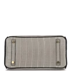 Hermès Hermes Special Order (HSS) Birkin 25 Gris Perle And Black Matte Alligator Mississippienis Brushed Gold Hardware -Online Bag Store H B 230825 1 XZ 06