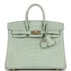 Hermès Hermes Birkin 25 Vert D'Eau Matte Alligator Gold Hardware