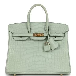 Hermès Hermes Birkin 25 Vert D'Eau Matte Alligator Gold Hardware