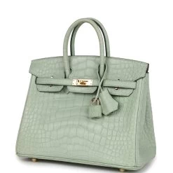 Hermès Hermes Birkin 25 Vert D'Eau Matte Alligator Gold Hardware -Online Bag Store H B 230908 1 03