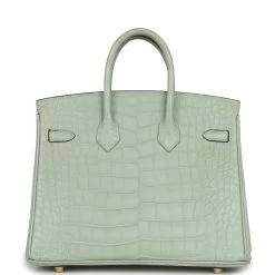 Hermès Hermes Birkin 25 Vert D'Eau Matte Alligator Gold Hardware -Online Bag Store H B 230908 1 05