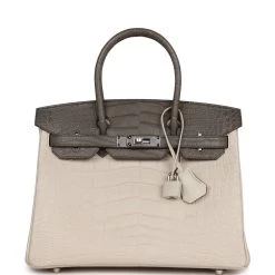 Hermès Hermes Bi-color Birkin 30 Beton And Etain Matte Alligator Palladium Hardware